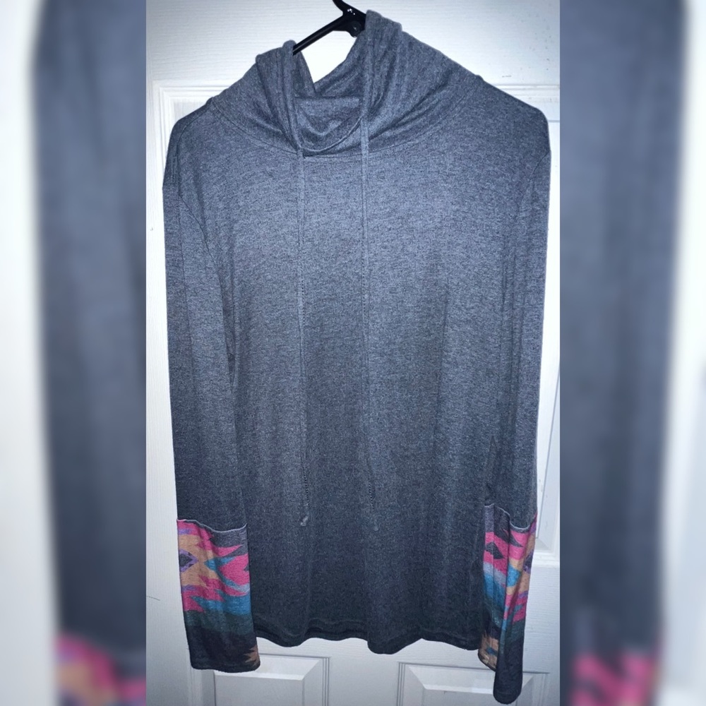Gray Tunic with Aztec Design on Sleeves